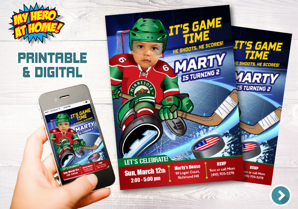 Minnesota Wild Invitation, Minnesota Wild photo invitation, Minnesota Wild Digital Invitation. 319C