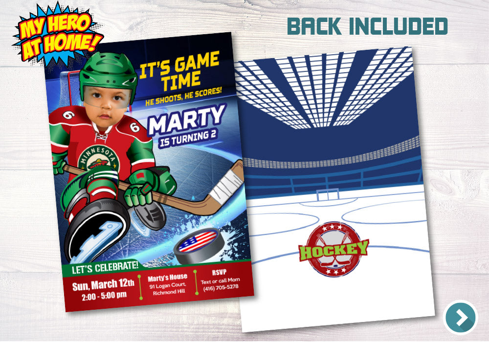 Minnesota Wild Invitation, Minnesota Wild photo invitation, Minnesota Wild Digital Invitation. 319C