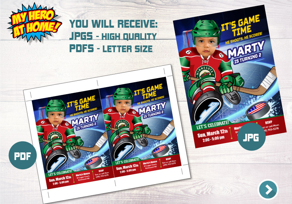 Minnesota Wild Invitation, Minnesota Wild photo invitation, Minnesota Wild Digital Invitation. 319C