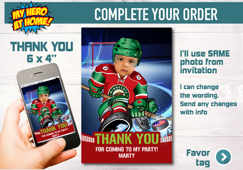 Minnesota Wild Invitation, Minnesota Wild photo invitation, Minnesota Wild Digital Invitation. 319C
