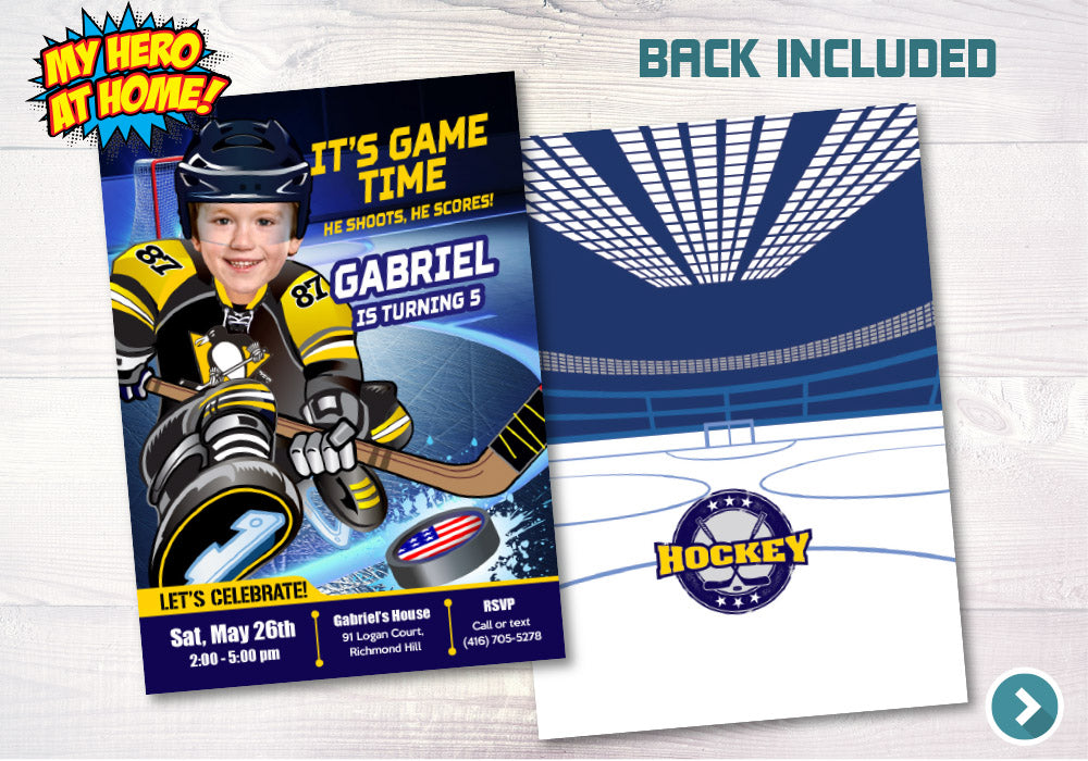 Pittsburgh party Penguins Invitation, Pittsburgh Penguins photo invitation, Pittsburgh Penguins Digital. 320C