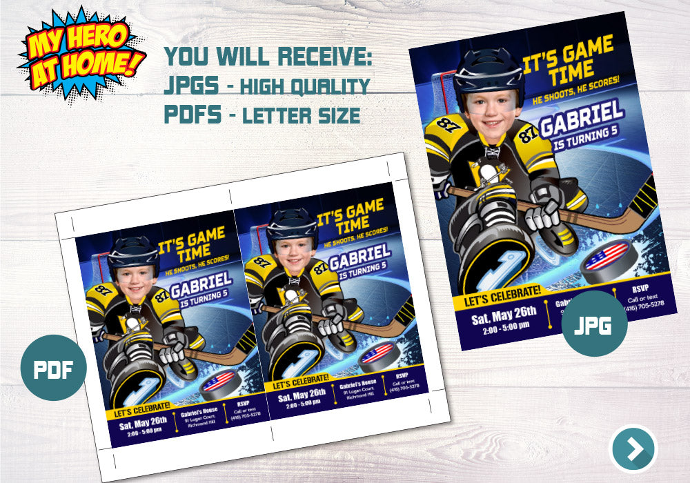 Pittsburgh party Penguins Invitation, Pittsburgh Penguins photo invitation, Pittsburgh Penguins Digital. 320C