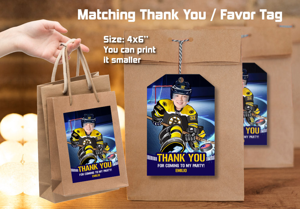 Boston Bruins Invitation, Boston Bruins photo invitation, Boston Bruins Digital Invitation. 324C
