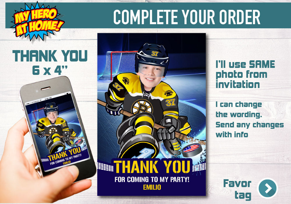 Boston Bruins Invitation, Boston Bruins photo invitation, Boston Bruins Digital Invitation. 324C