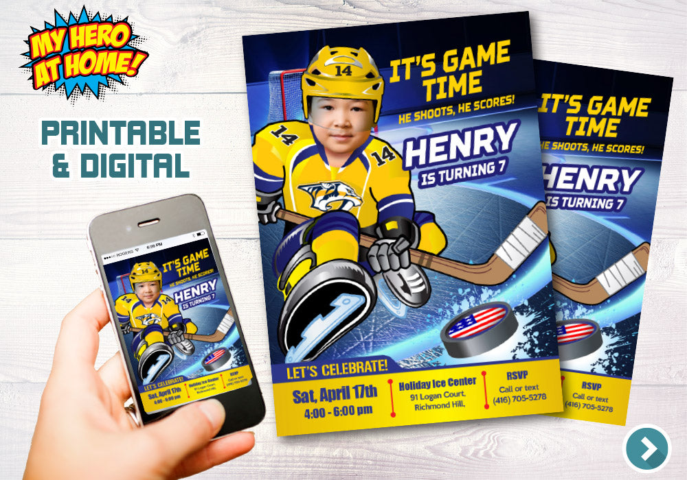 Nashville Predators Invitation, Nashville Predators photo invitation, Nashville Predators Digital Invitation. 325C