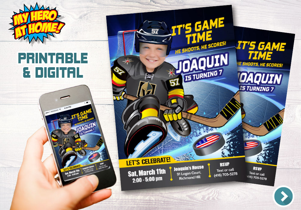 Golden Knights photo invitation, Golden Knights Invitation, Golden Knights party Invitation. 326C