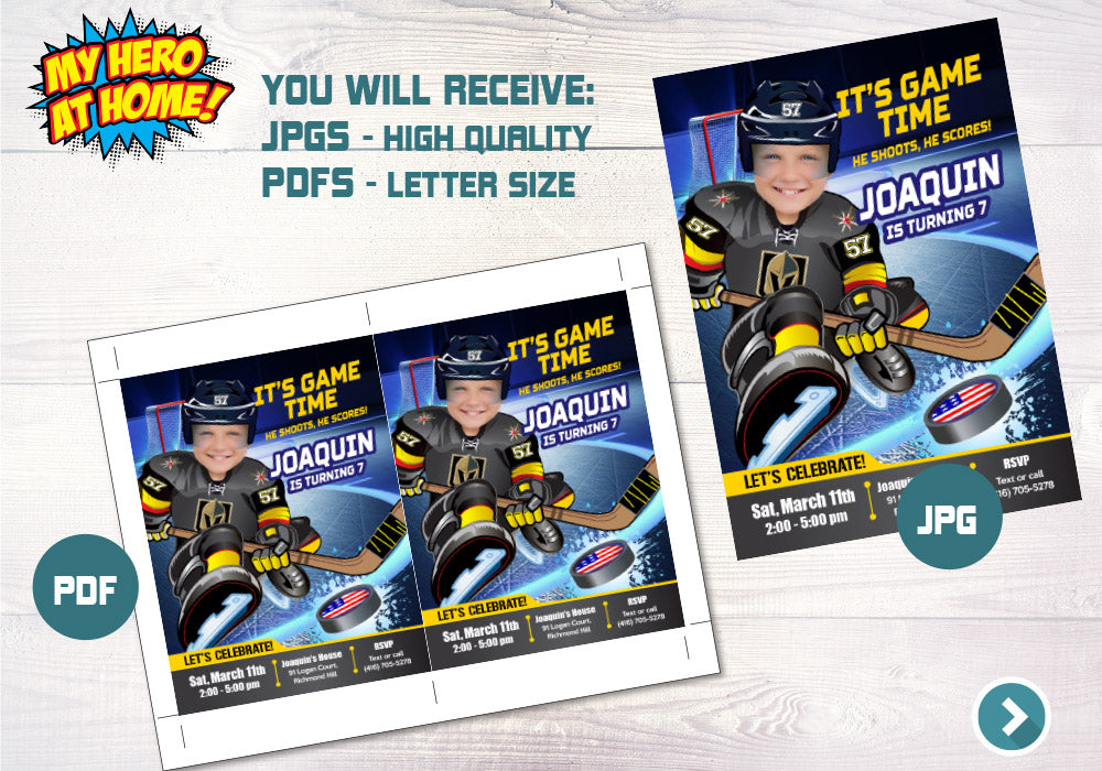 Golden Knights photo invitation, Golden Knights Invitation, Golden Knights party Invitation. 326C