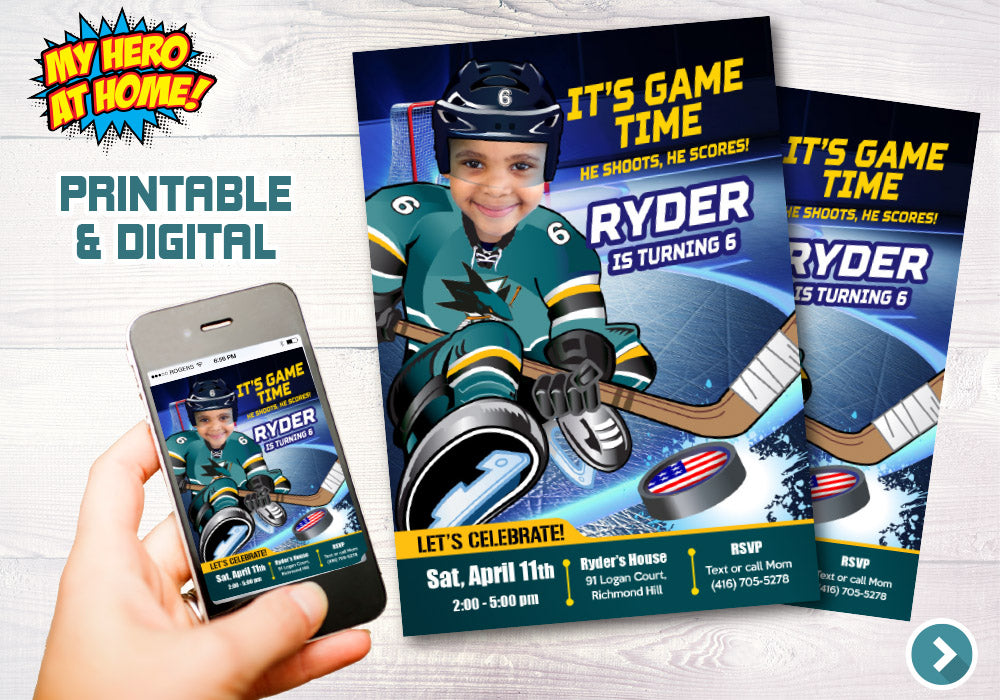 San Jose Sharks photo invitation, San Jose Sharks Digital, San Jose Sharks Invitation, . 330C