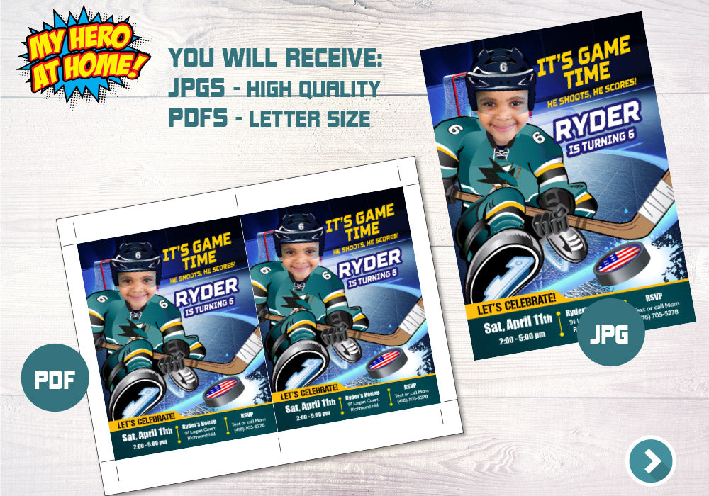 San Jose Sharks photo invitation, San Jose Sharks Digital, San Jose Sharks Invitation, . 330C