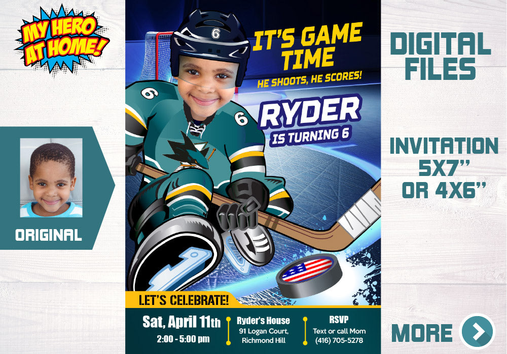 San Jose Sharks photo invitation, San Jose Sharks Digital, San Jose Sharks Invitation, . 330C
