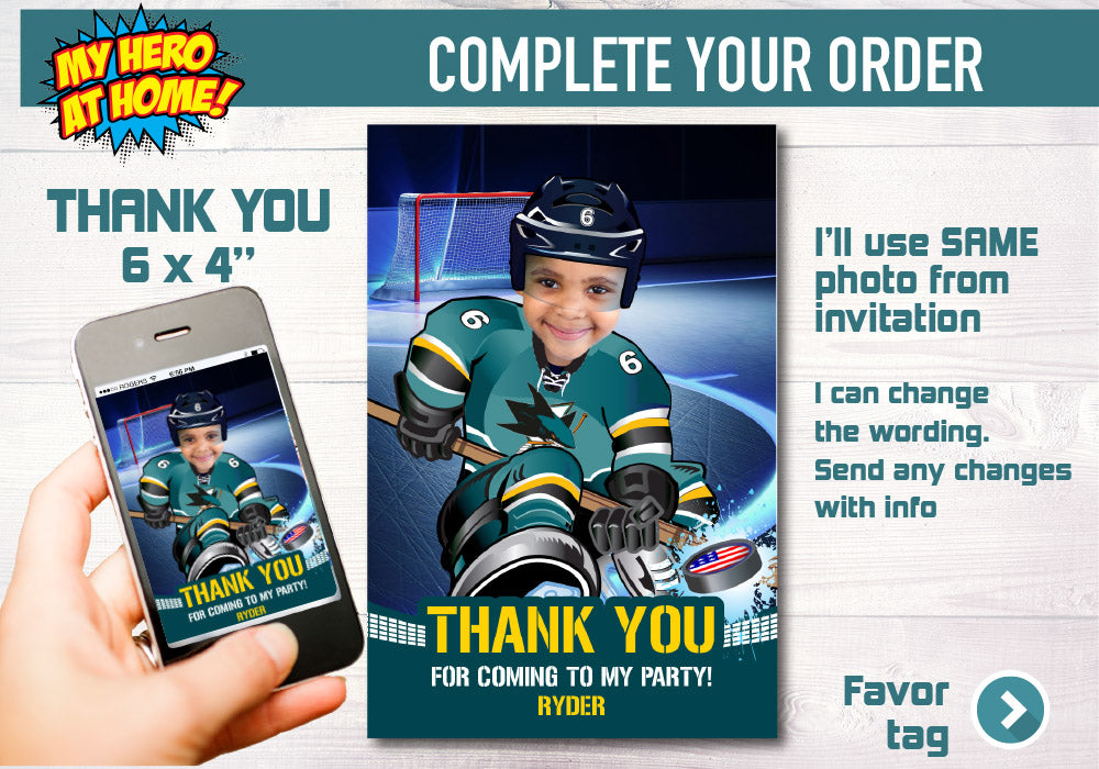 San Jose Sharks photo invitation, San Jose Sharks Digital, San Jose Sharks Invitation, . 330C