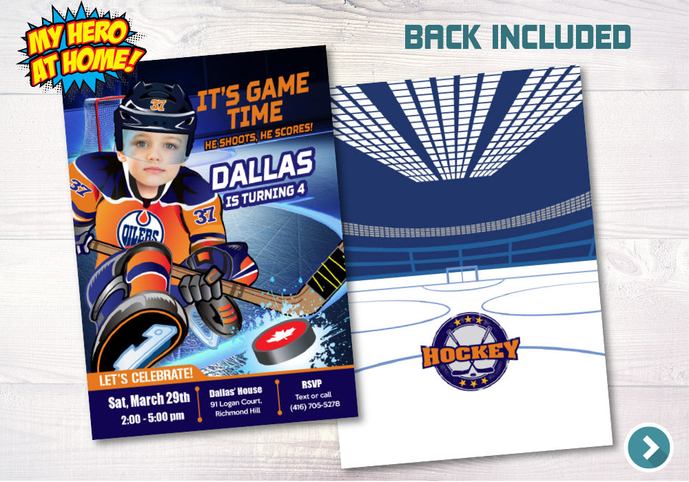 Edmonton Oilers Invitation, Edmonton Oilers photo invitation, Edmonton Oilers Digital Invitation. 331C