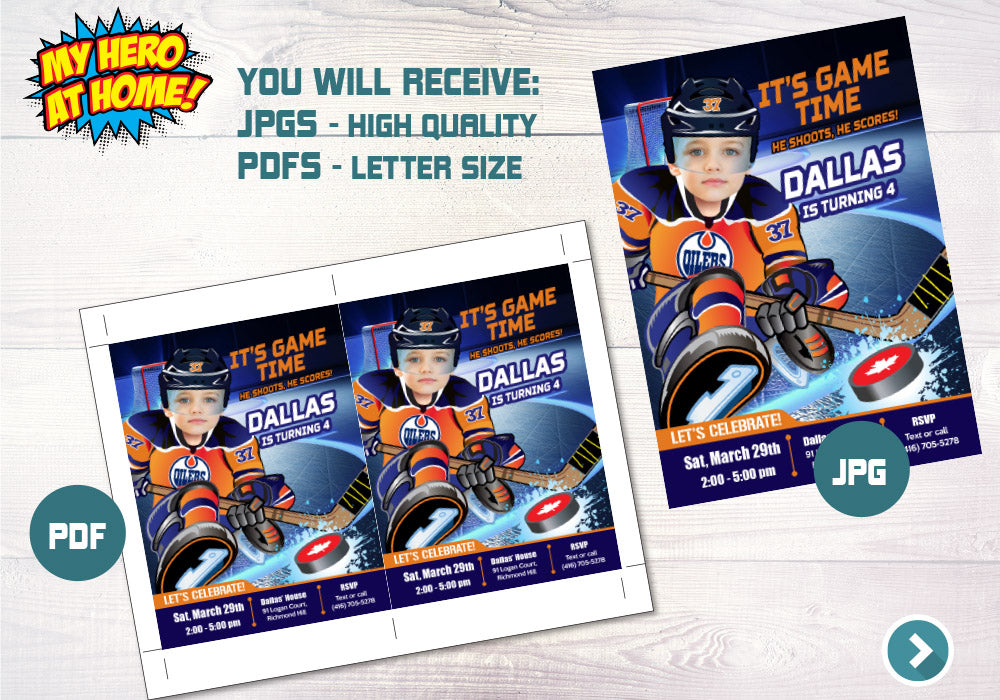 Edmonton Oilers Invitation, Edmonton Oilers photo invitation, Edmonton Oilers Digital Invitation. 331C