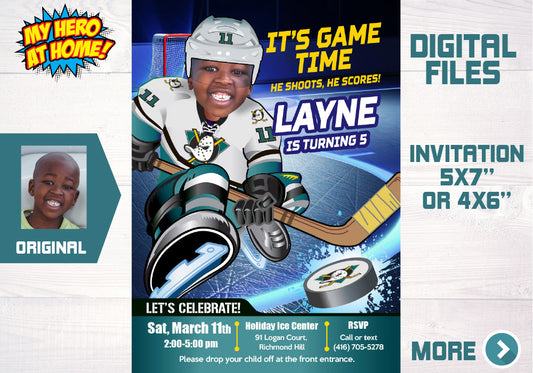 Mighty Ducks Birthday party Invitation with photo, Mighty Ducks Digital Invitation. 336C