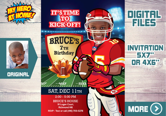 Kansas City Chiefs birthday Invitation template with your kid as the star, Chiefs kids theme Party. 342C