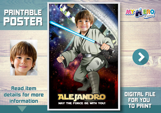 Custom Star Wars printable gift with your kid as a Jedi, Star Wars Jedi photo poster. 344