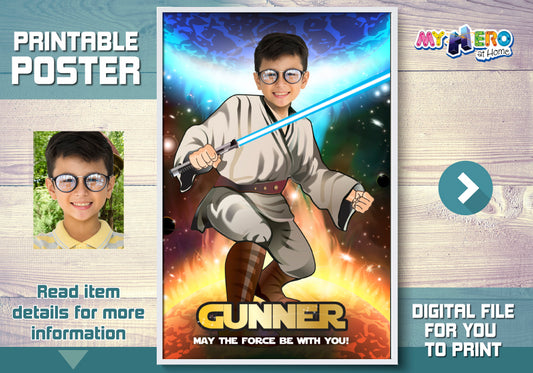 Custom Jedi Poster with your child as the star of his Star Wars adventure, Star Wars Jedi Fans gifts. 357