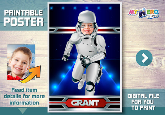 Stormtrooper Poster with photo of kid, Stormtrooper Gifts, Droids Room Decor. 362