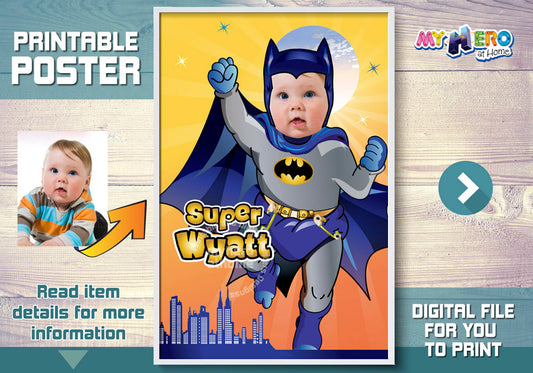 Baby Batman Poster with photo, Baby Batman Nursery Decor, Batman Baby Gifts. 364