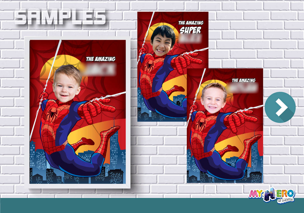 Custom Spiderman Poster with your kid as his favorite superhero, Spider-Man Wall Decoration with photo. 101PG