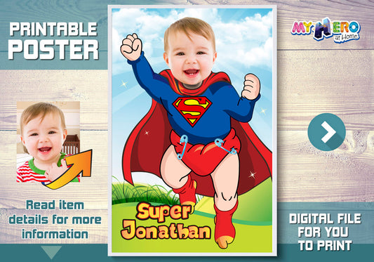 Baby Superman Poster with photo, Baby Superman Gifts, Baby Superman Nursery, Baby Superman Wall Decor. 368
