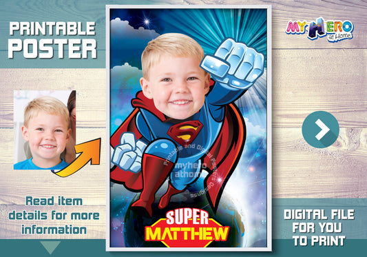 Superman Poster with photo, Superman decor, Superman gift, Superman wall, Super Backdrop. 369