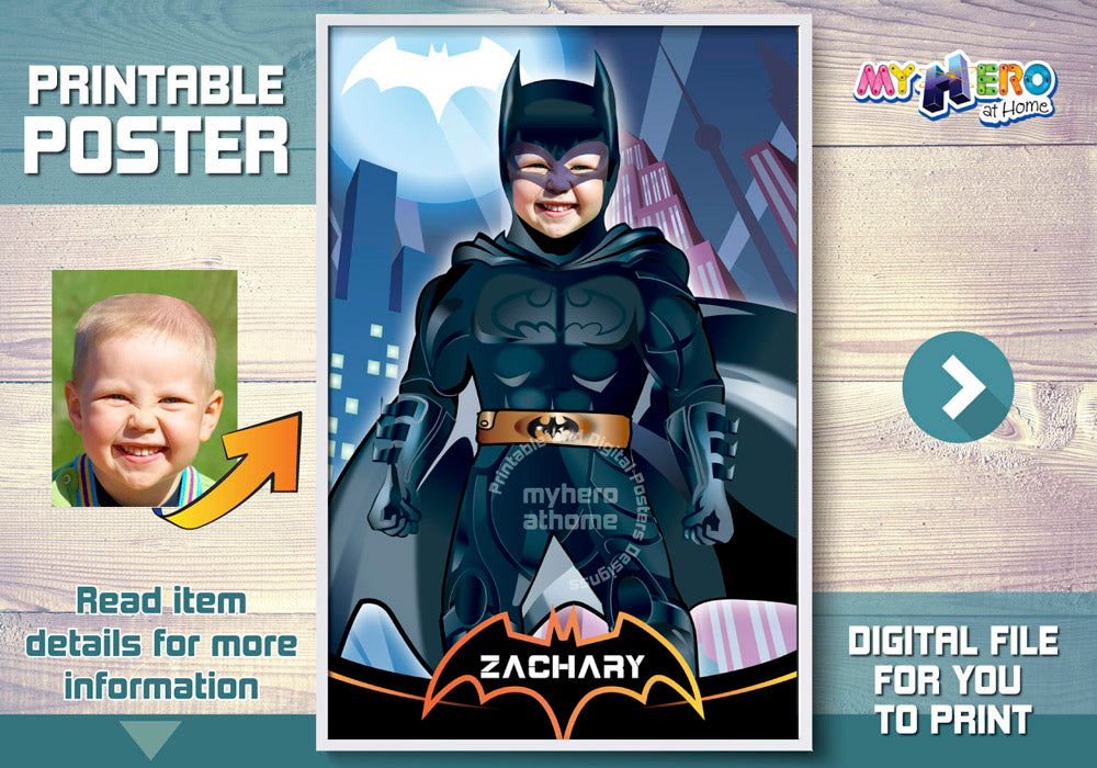 Batman printable gift with your kid as Batman, Custom Batman Photo Poster. 370