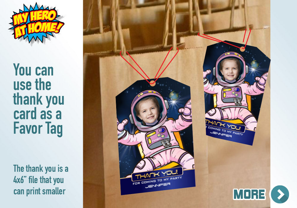 Girl Astronaut photo Invitation, Girl Astronaut Invitation, Out of this world birthday, Outer Space Invitation, Astronaut Thank you. 376C
