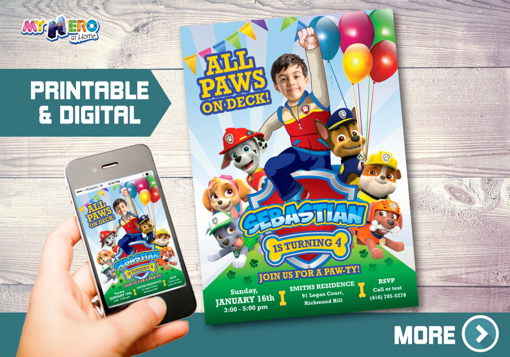 Paw Patrol Invitation with photo, All paws in deck invitation, Paw Patrol Digital Invitation, Paw Patrol Thank You. 377C