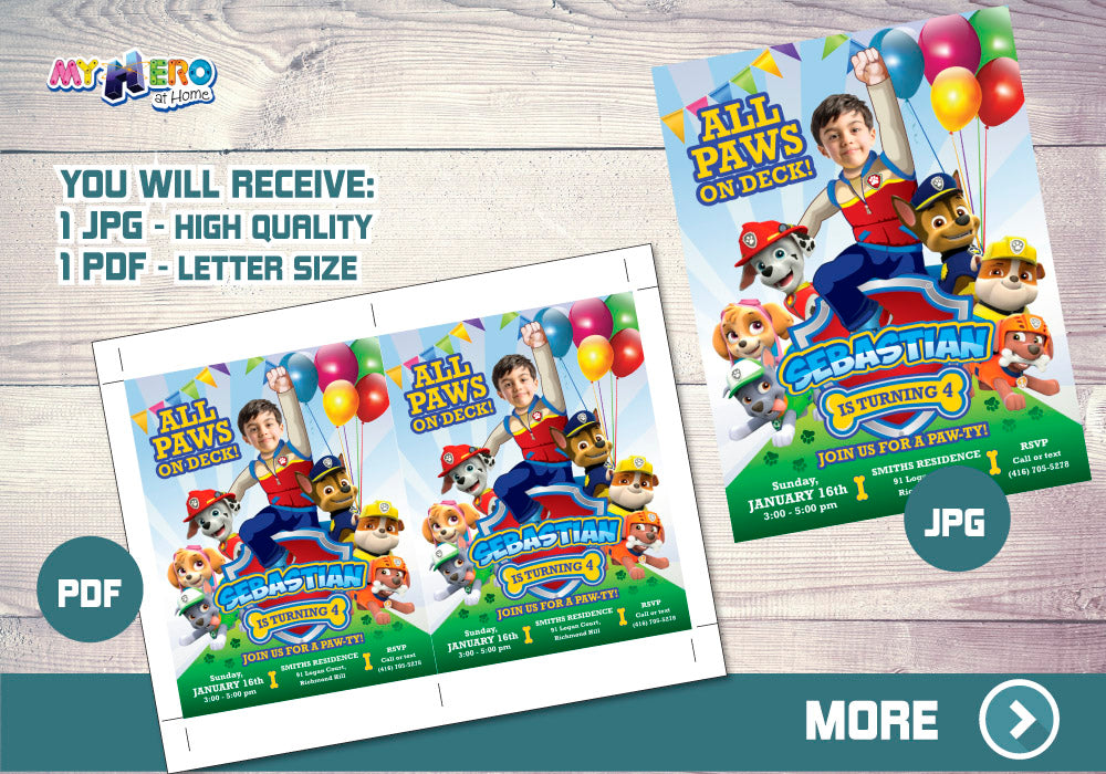 Paw Patrol Invitation with photo, All paws in deck invitation, Paw Patrol Digital Invitation, Paw Patrol Thank You. 377C