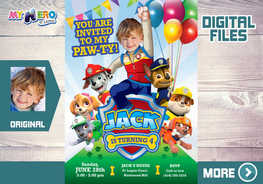 Paw Patrol Pawty Invitation, Paw Patrol Ryder Party invitation, Paw Patrol Digital Invite. 377