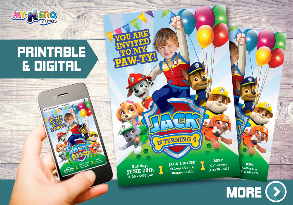 Paw Patrol Invitation, Paw Patrol Party, Paw Patrol Digital Invitation, Paw Patrol Thank You. 377