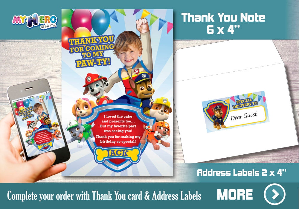 Paw Patrol Invitation, Paw Patrol Party, Paw Patrol Digital Invitation, Paw Patrol Thank You. 377