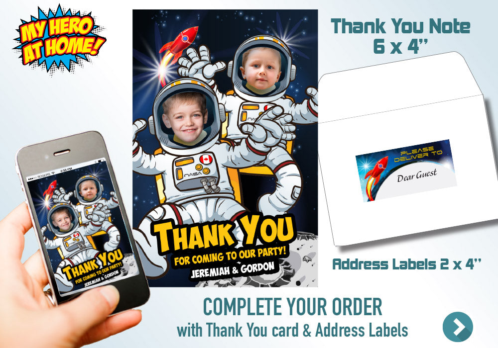 Joint Astronauts Invitation, Outer Space Party, Astronauts Siblings Birthday, Joint Astronauts photos Invitation, Astronaut theme party. 389