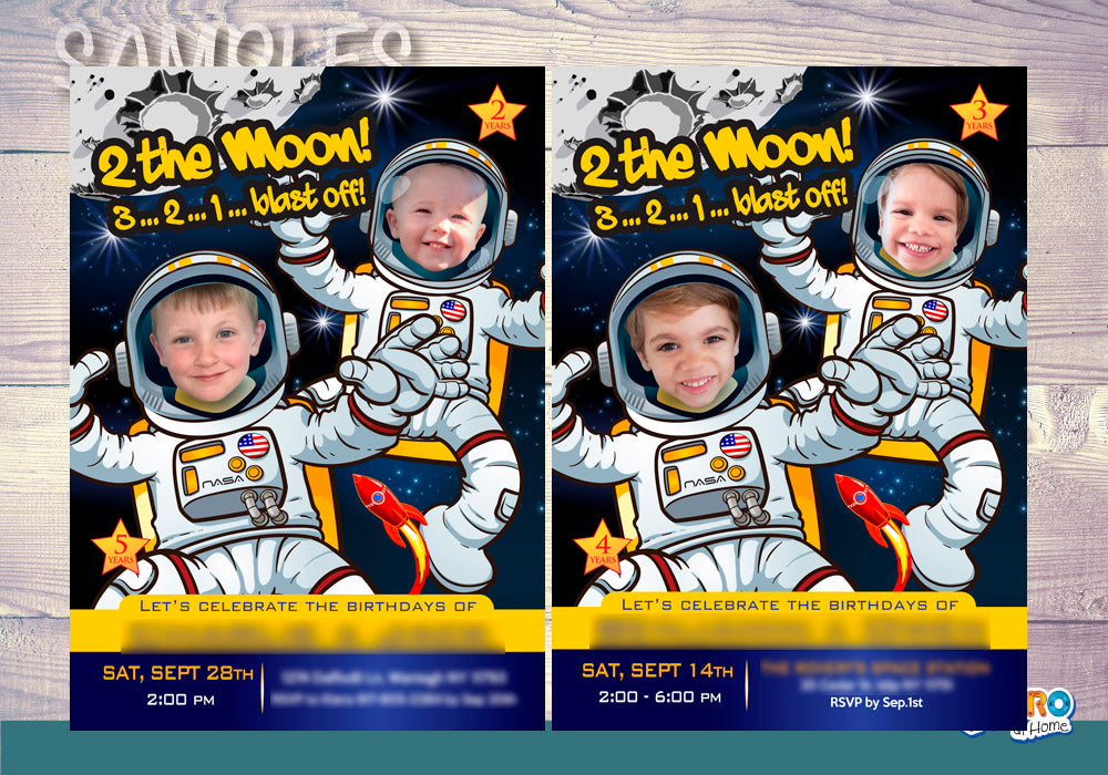 Joint Astronauts Invitation, Outer Space Party, Astronauts Siblings Birthday, Joint Astronauts photos Invitation, Astronaut theme party. 389