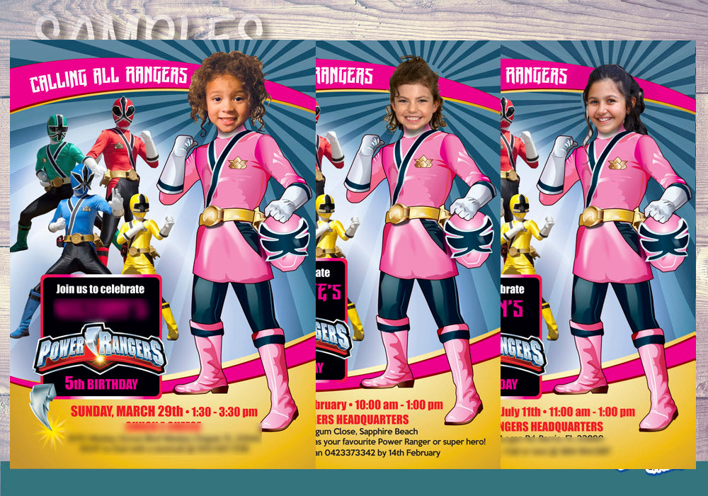 Girl Power Rangers Birthday Invitation, Pink Power Rangers Party photo Invitation. 396