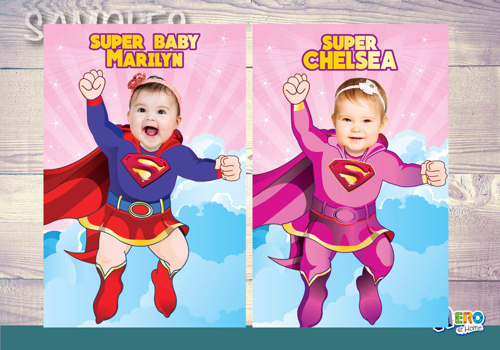 Baby Supergirl Photo Poster, Baby Supergirl gift with photo, Baby Super girl nursery. 397