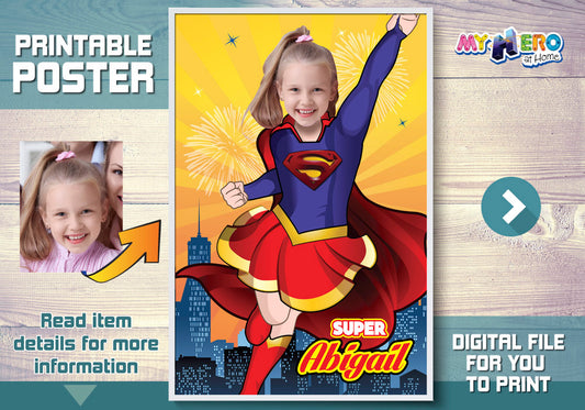 Supergirl printable gift with your photo, Supergirl Photo Poster. 398