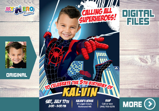 Miles Morales photo Invitation, Spider Verse Party, Miles Morales Party, Miles Morales Digital, Miles Morales Thank You. 399