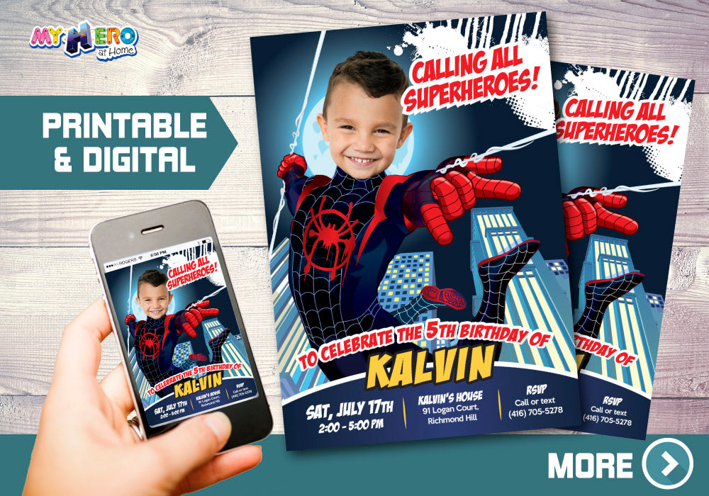 Miles Morales photo Invitation, Spider Verse Party, Miles Morales Party, Miles Morales Digital, Miles Morales Thank You. 399