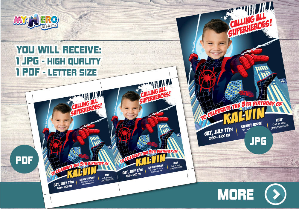 Miles Morales photo Invitation, Spider Verse Party, Miles Morales Party, Miles Morales Digital, Miles Morales Thank You. 399