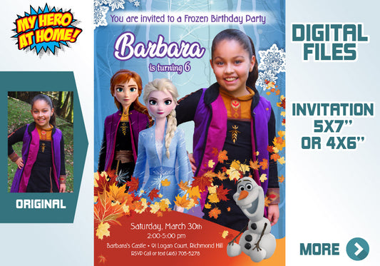 Frozen Invitation with Anna photo. Frozen 2 Party invitation. Frozen 2 themed party. Frozen Photo Invitation. Anna Frozen Invitation. 406C