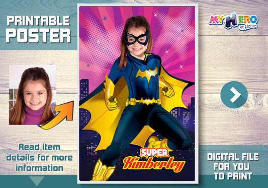 Custom Batgirl Poster with your girl as Batwoman, Super Hero Girls Poster, Batwoman gift. 410