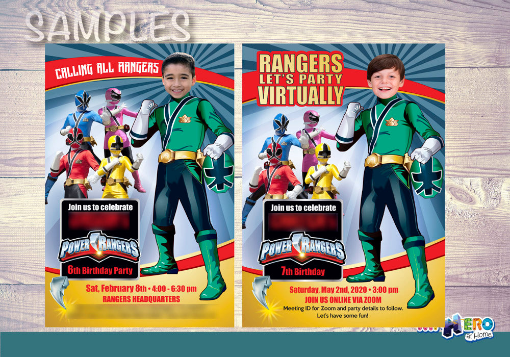 Green Power Rangers birthday party Invitation with your kid as his favorite Power Ranger. 415
