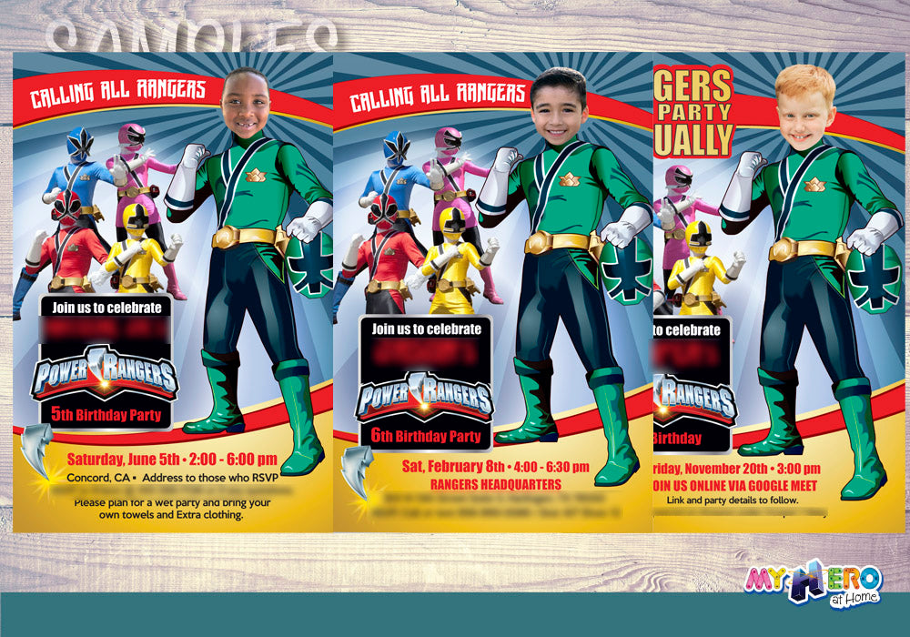 Green Power Rangers birthday party Invitation with your kid as his favorite Power Ranger. 415