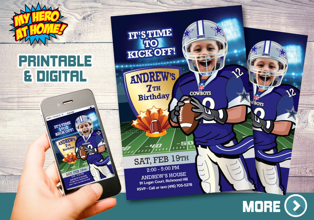 The Dallas Cowboys Party, Dallas Cowboys Invitation, Dallas Cowboys Birthday Invitation, Dallas Cowboys thank you. 421C