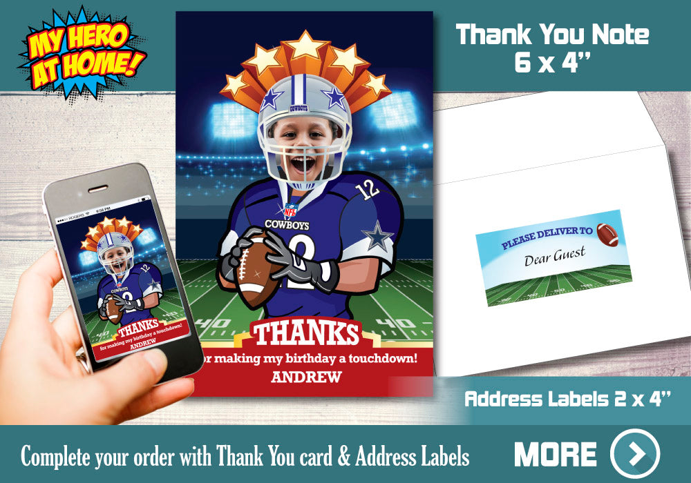The Dallas Cowboys Party, Dallas Cowboys Invitation, Dallas Cowboys Birthday Invitation, Dallas Cowboys thank you. 421C