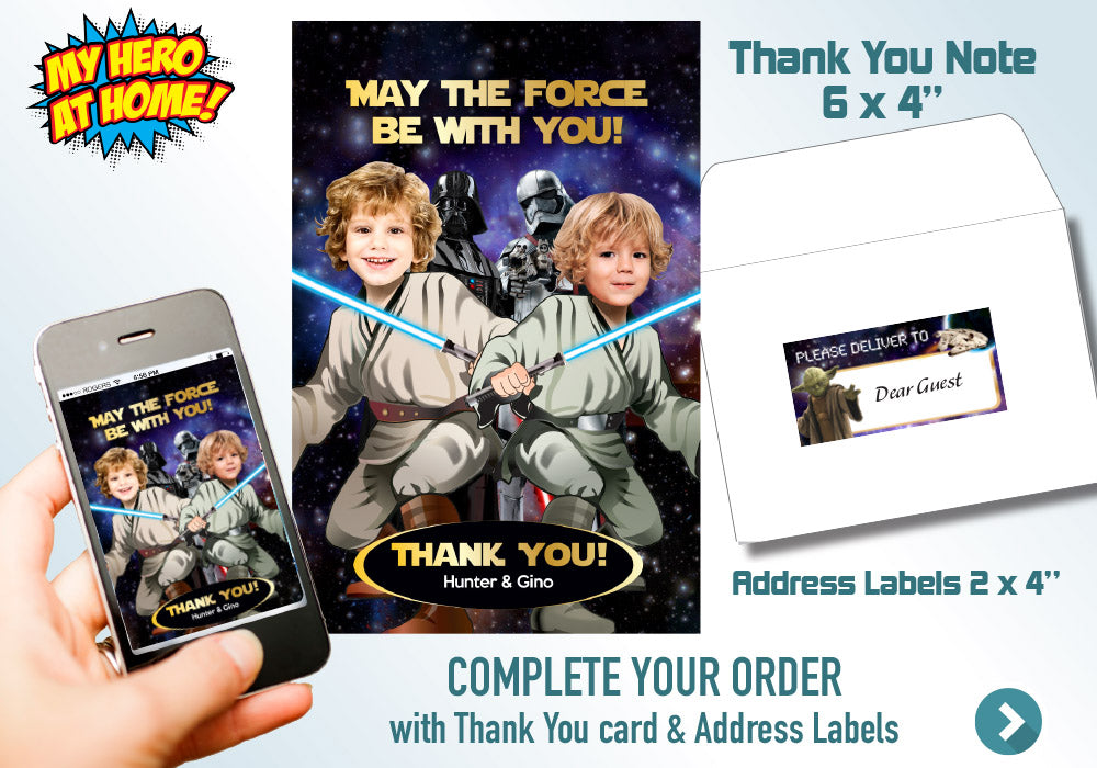 Jedi Siblings Invitation, Joint Star Wars Birthday, Joint Jedi Party Ideas, Joint Star Wars Party, Twins Jedi theme party Party. 423V