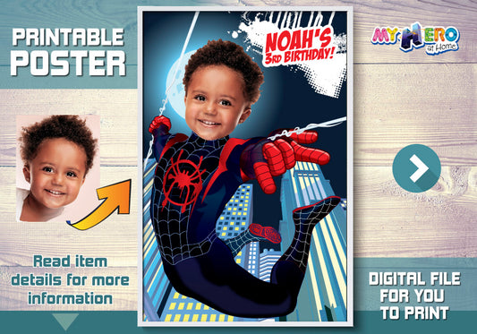 Miles Morales Poster with your kid as the star, Custom Miles Morales printable gift. 428