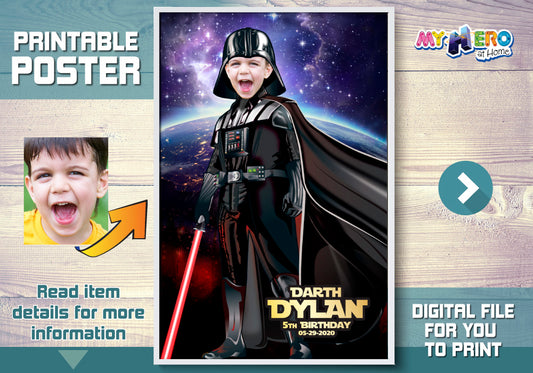 Darth Vader Poster with your photo, Dark Side Darth Vader printable Gifts, Star Wars Dark Side gift. 431